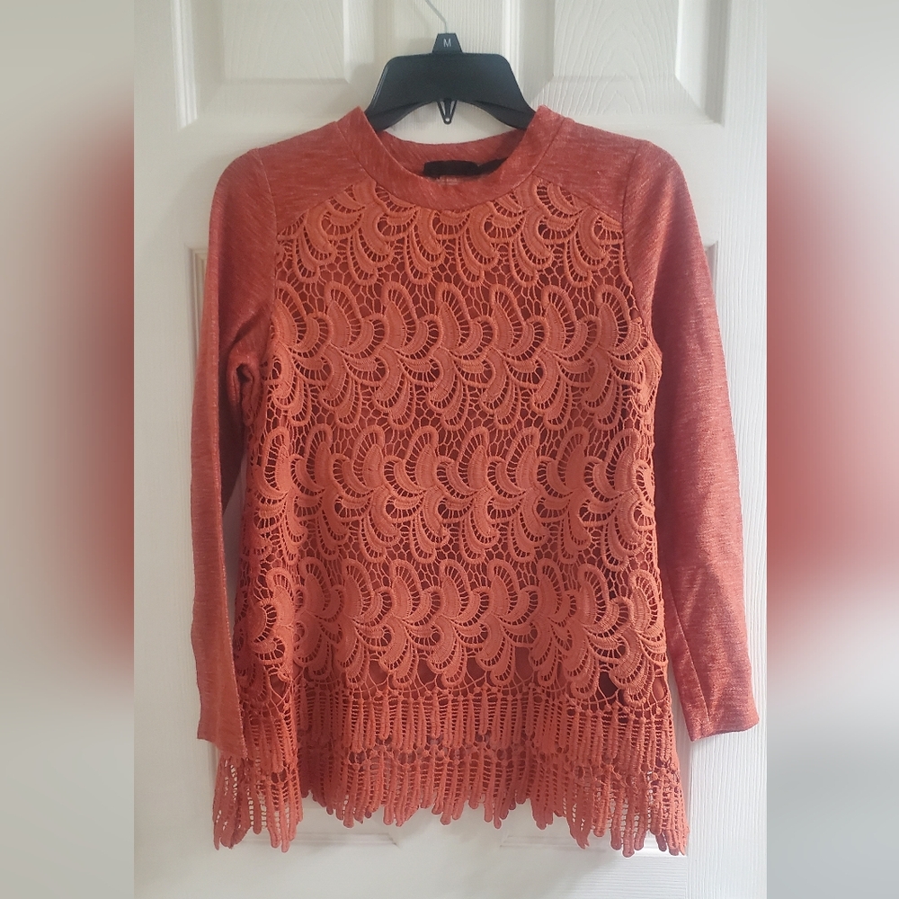 NWOT. Blu Pepper Rust Lace Overlay Long Sleeve Sweater Top